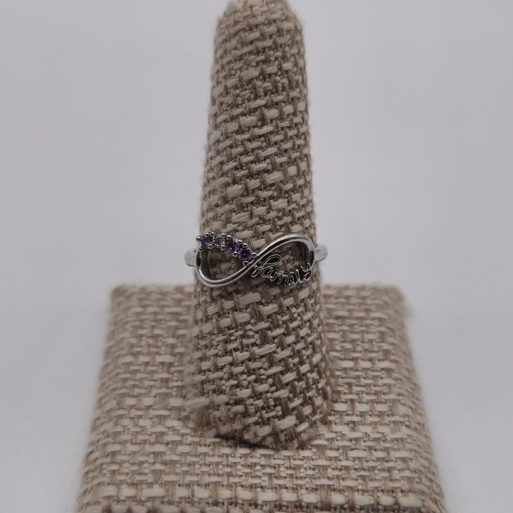 Size 9 Silver Tone Cubic Zirconia Family Band Ring A2692